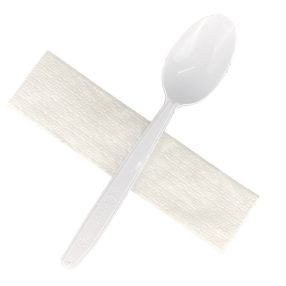   Műanyag Csomagolt Evőeszköz 1+1 (Kanál + Szalvéta) - Többször használható