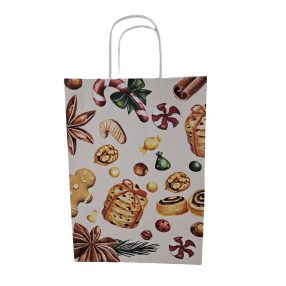   Papírtáska sodrottfüles 22x31+10 cm fehér - mézeskalács