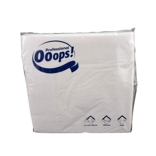 Ooops! Professional szalvéta 33x33cm, 2 rétegű, fehér (100 lap)
