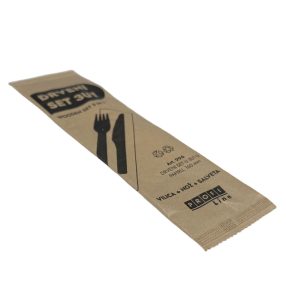 Csomagolt fa evőeszköz (kés, villa + szalvéta)