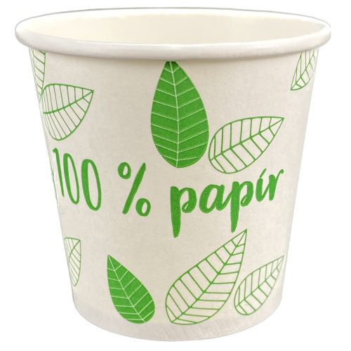 Műanyagmentes zöld leveles fehér papírpohár 1dl - 4oz