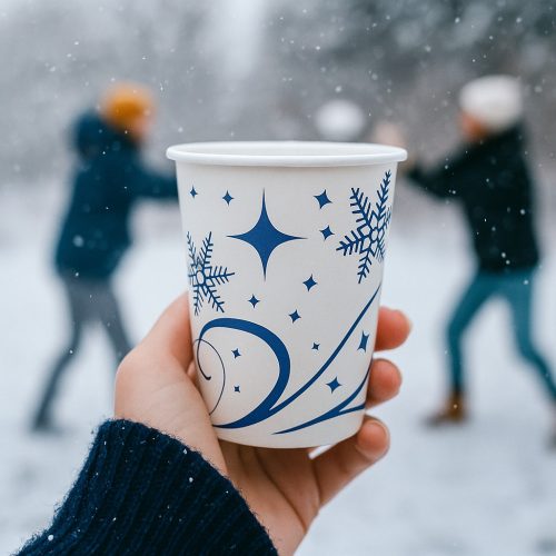 Karácsonyi papírpohár, fehér 2 dl - 8oz - Snowflakes