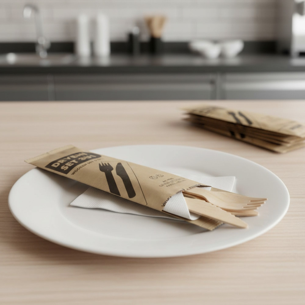 Csomagolt fa evőeszköz