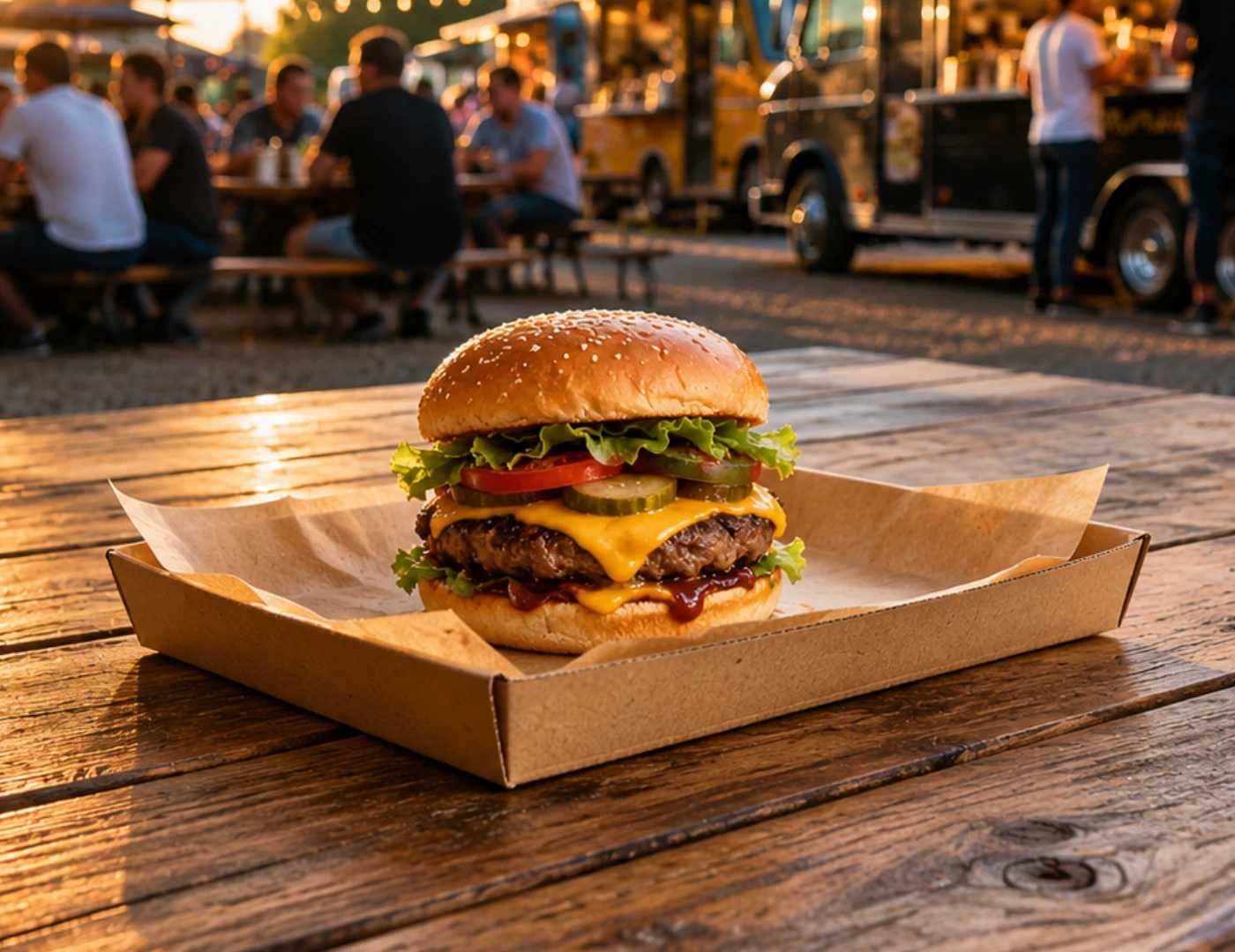 Logózott street food papírtálca közepes