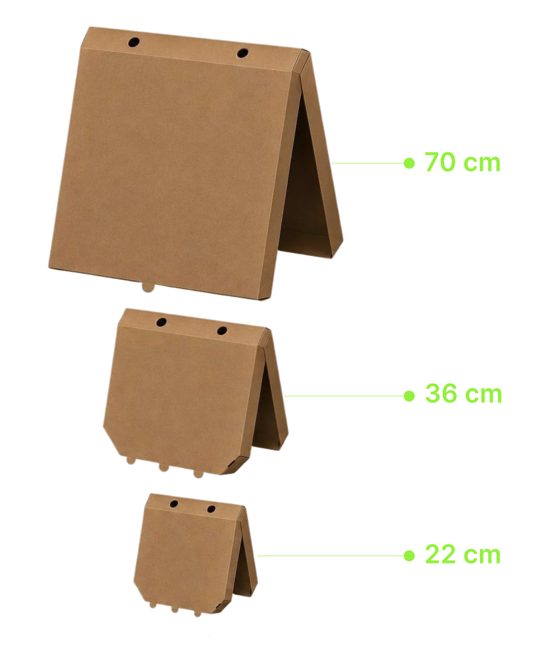 Pizzás doboz méretarányok 70 cm, 26 cm és 22 cm méretben