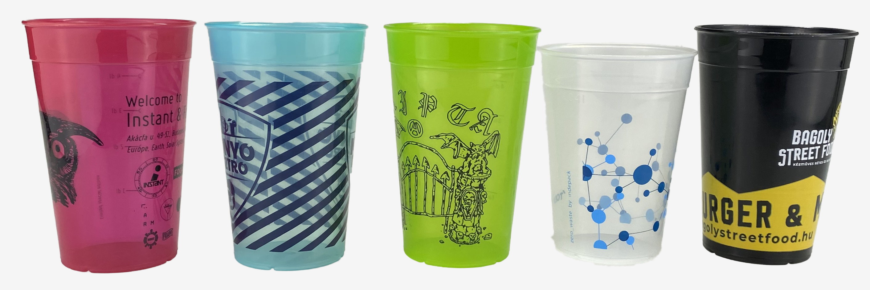 Egyedileg logózott műanyag újrapohár, fesztivál pohár